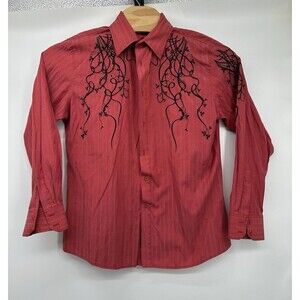 Patroncito Mens Western Button Shirt Red with Embroidered Escobar Club Disco L‎